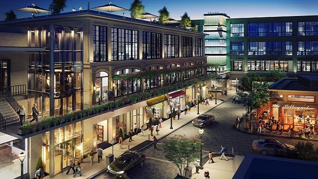 Modern office building at dusk